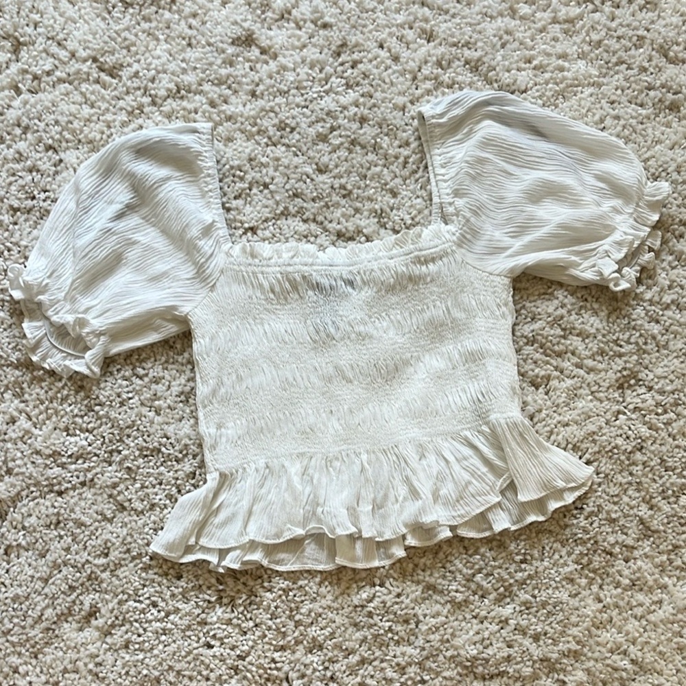 Forever 21 White Smocked Ruffled Blouse